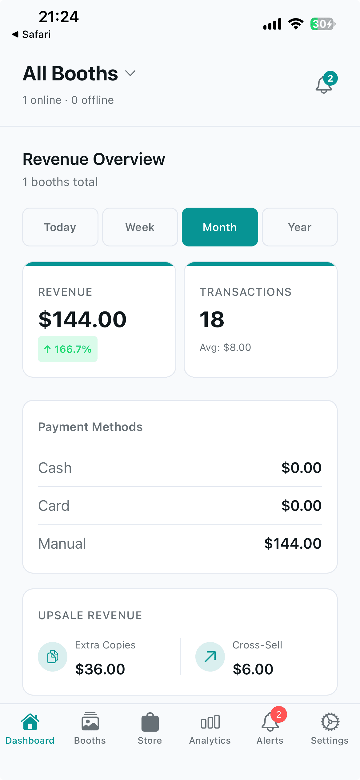 BoothIQ mobile app showing the same booth overview