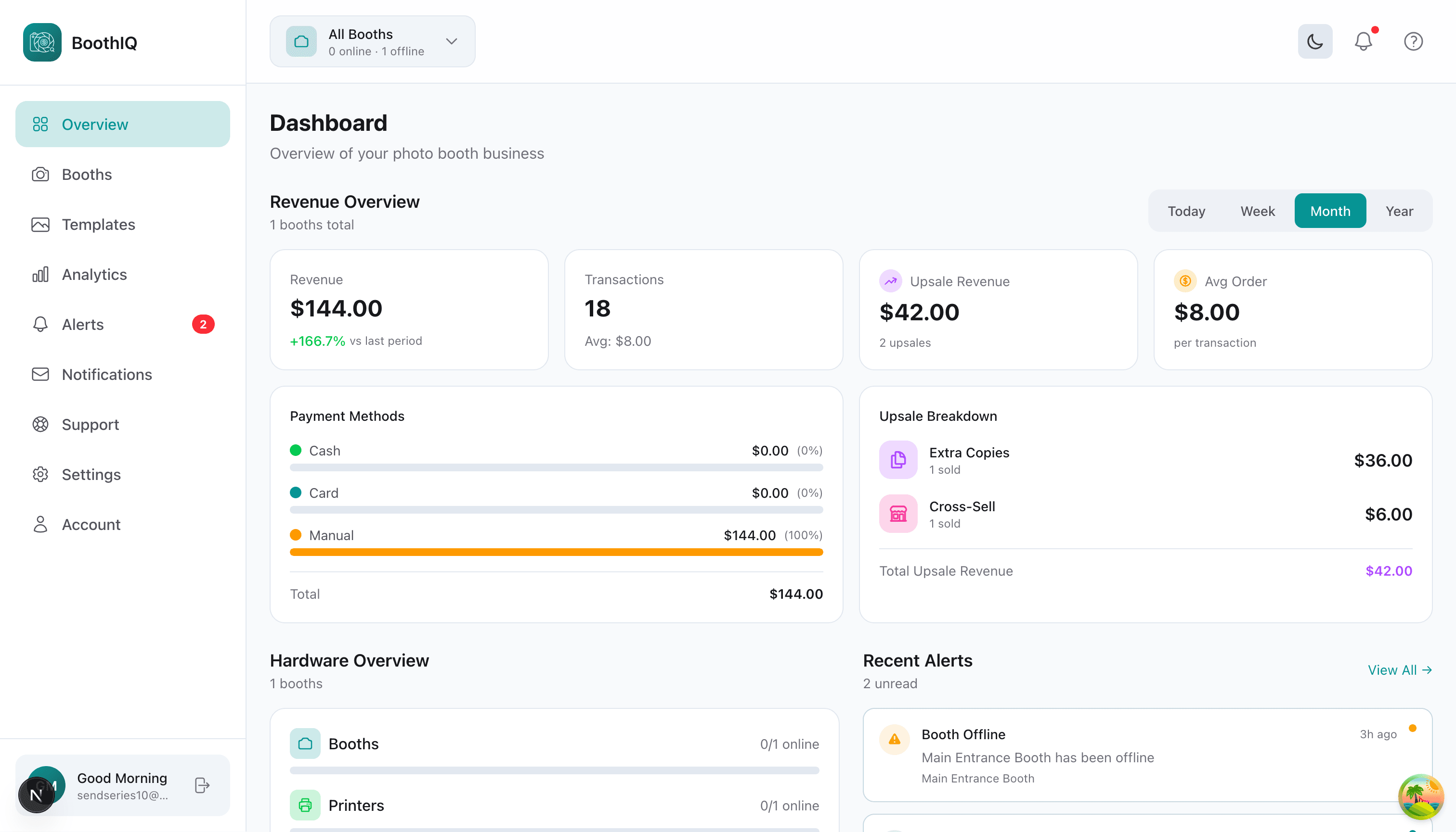 BoothIQ web dashboard showing booth overview